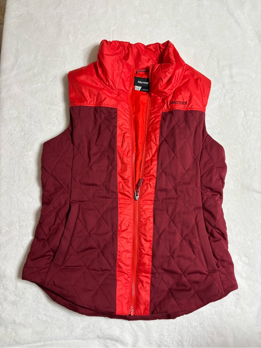 Marmot Women's Two-Tone Quilted Vest in Red and Burgundy